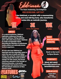 a flyer for a recording artist with a woman in an orange dress